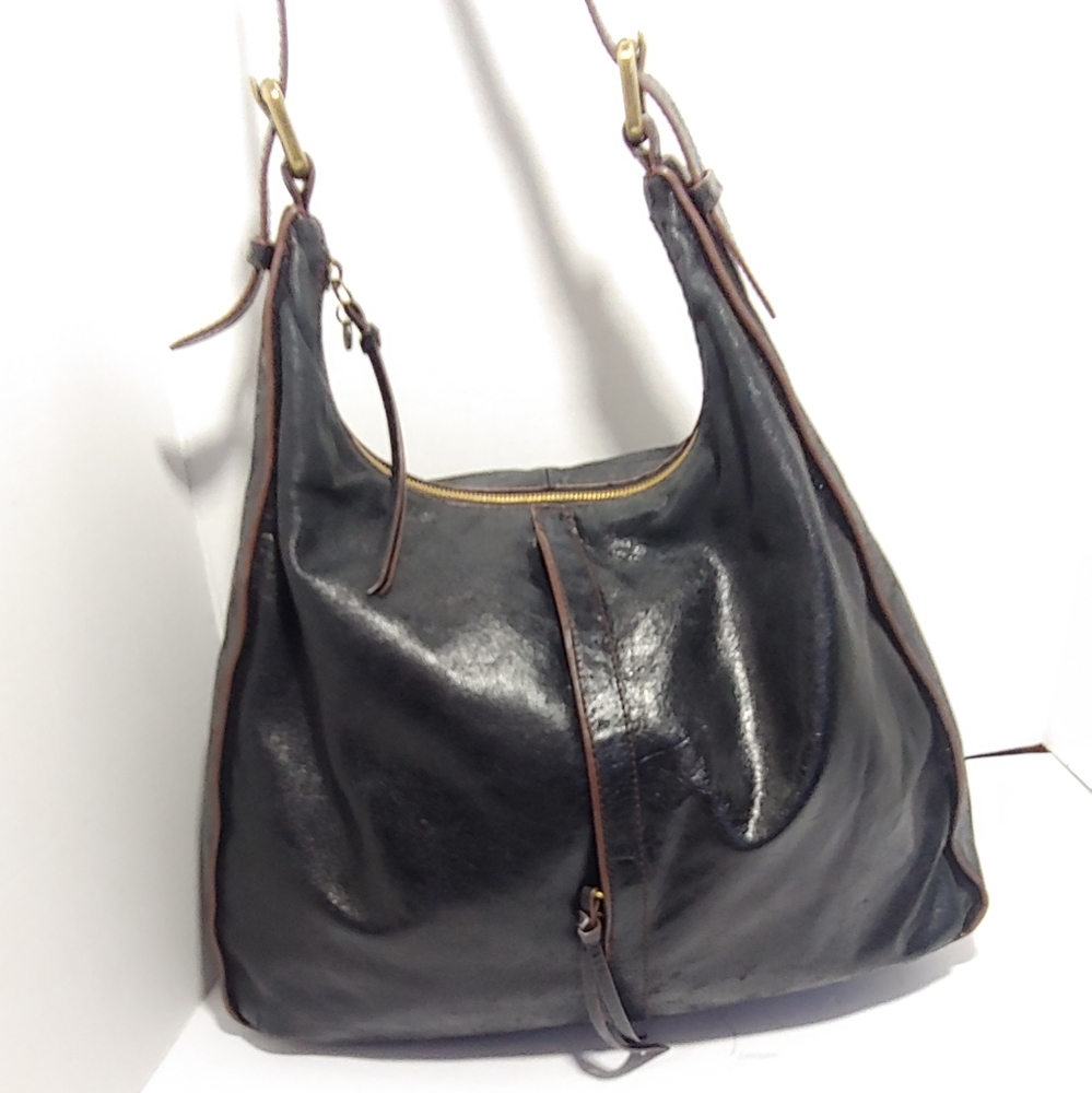 HOBO Shiny Black Leather Hobo Bag